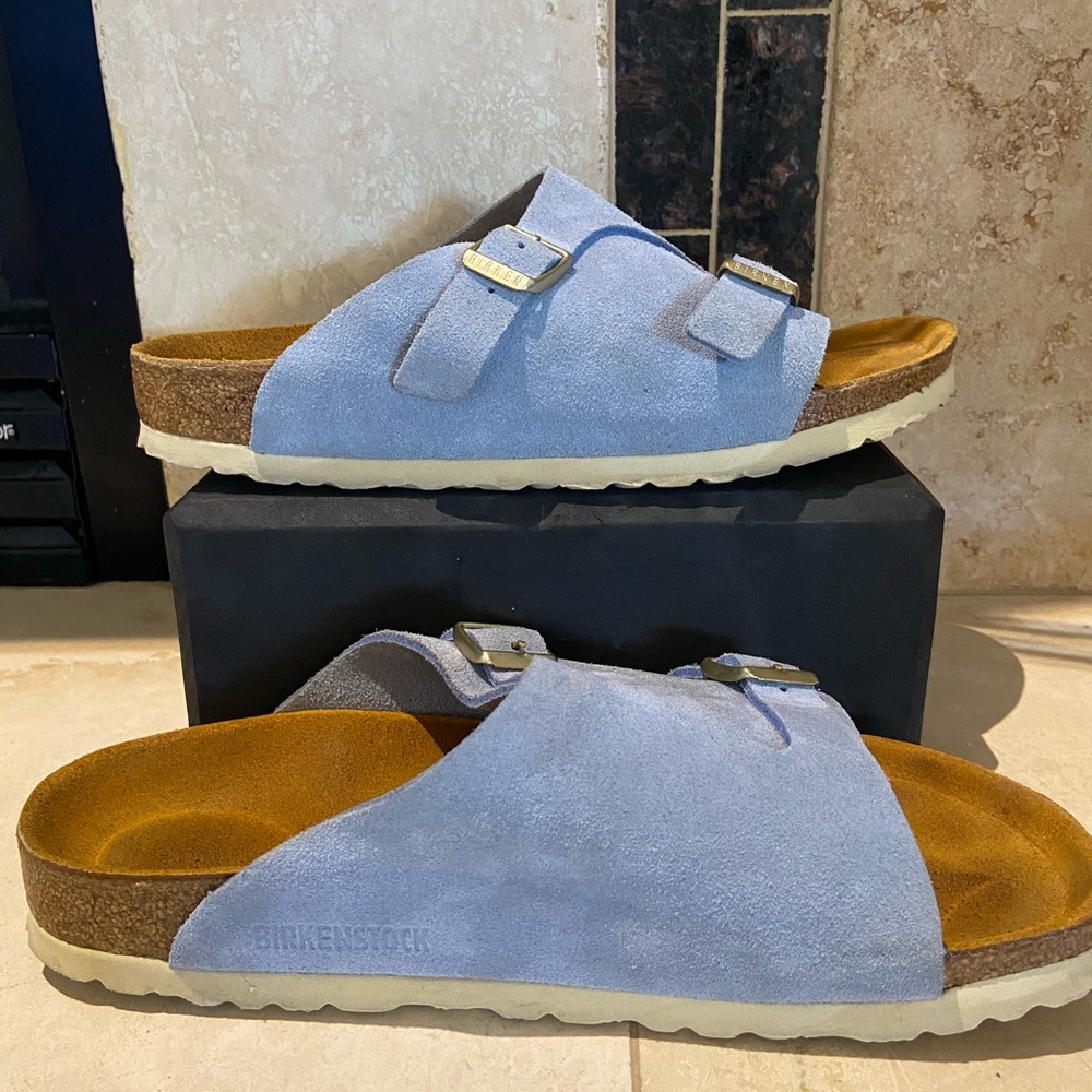 Birkenstock Sky Blue Suede Double Buckle Sandals - Picture 2 of 4